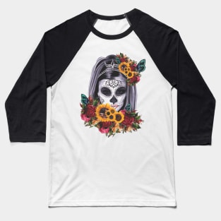 Skull & sunflower dia de los Muertos Baseball T-Shirt